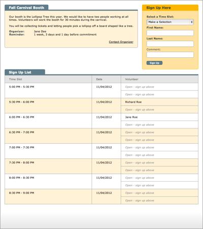 sample volunteer sign up sheet